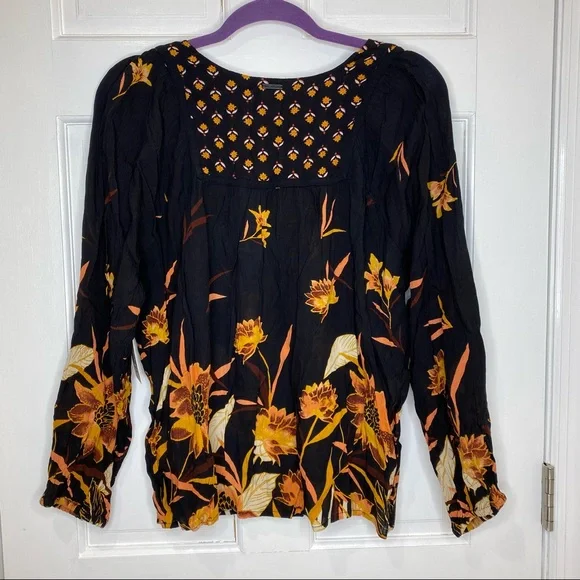 SOLD🖤Billabong Ella Bella Black & Orange Floral Fall Peasant Top Small New - Picture 11 of 16